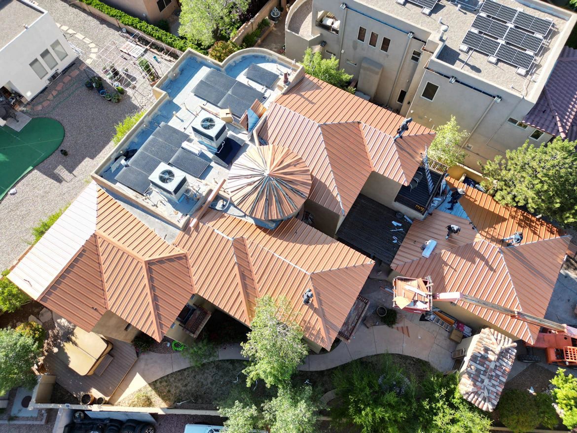 Overhead view of a tile roof